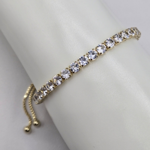 Swarovski Jewelry - Swarovski Crystal Elements Gold Slide Bracelet Round Clear Crystals Prom Casual